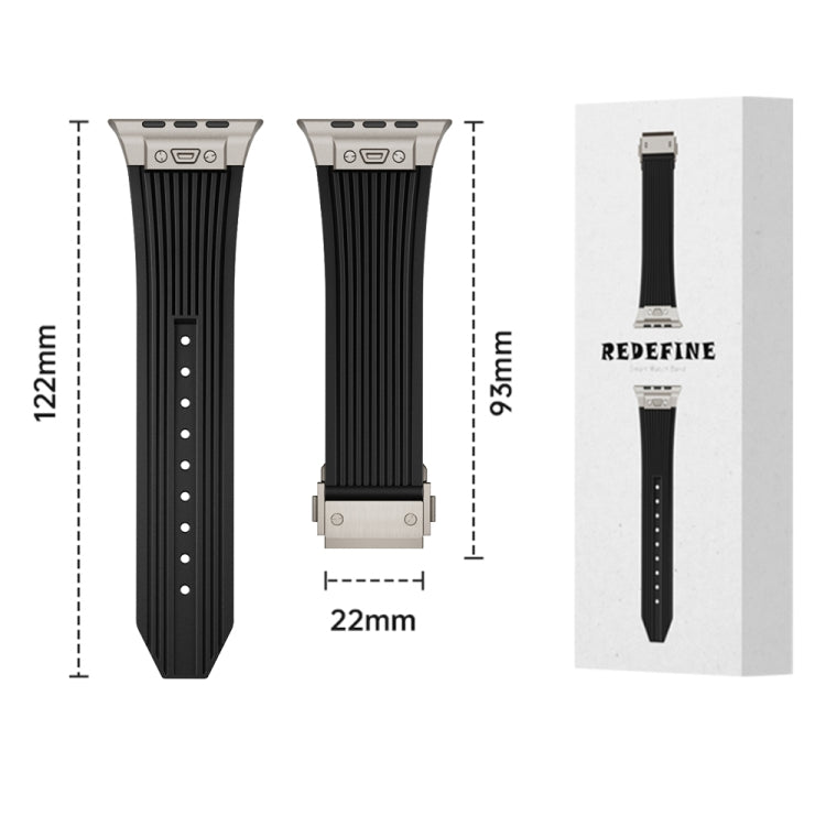 For Apple Watch SE 2022 44mm Vertical Texture Titanium Buckle Elastic Silicone Watch Band(Black) - Watch Bands by buy2fix | Online Shopping UK | buy2fix