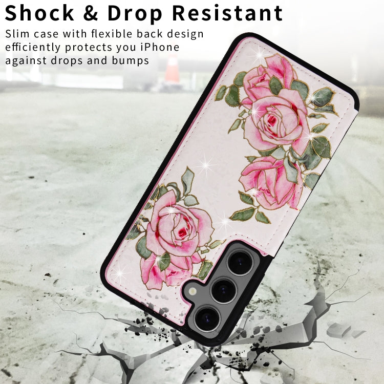 For Samsung Galaxy S25+ 5G Printed Double Buckle RFID Anti-theft Phone Case(Rose) by buy2fix