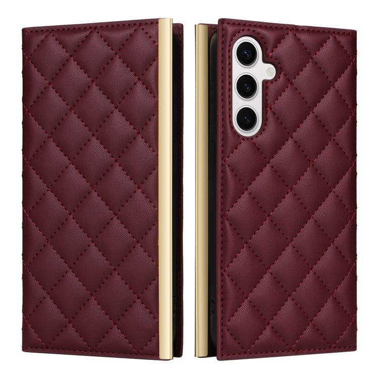For Samsung Galaxy S24+ / S25+ 5G Crossbody Rhombic Sucker Leather Phone Case(Claret) - Galaxy S24+ 5G Cases by buy2fix | Online Shopping UK | buy2fix