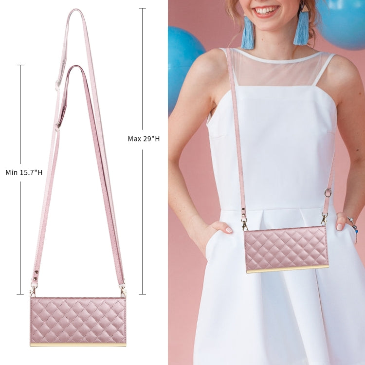 For Samsung Galaxy S22 Ultra 5G Crossbody Rhombic Sucker Leather Phone Case(Rose Gold) by buy2fix