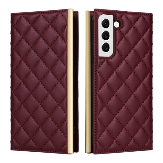 For Samsung Galaxy S21 5G Crossbody Rhombic Sucker Leather Phone Case(Claret) by buy2fix