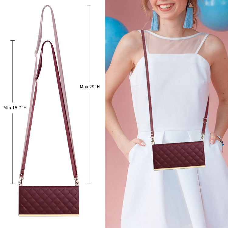 For Samsung Galaxy S10+ Crossbody Rhombic Sucker Leather Phone Case(Claret) by buy2fix