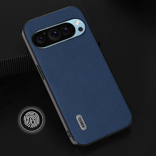 For Google Pixel 9 Pro ABEEL Genuine Leather + PC Litchi Texture Phone Case(Blue) by buy2fix