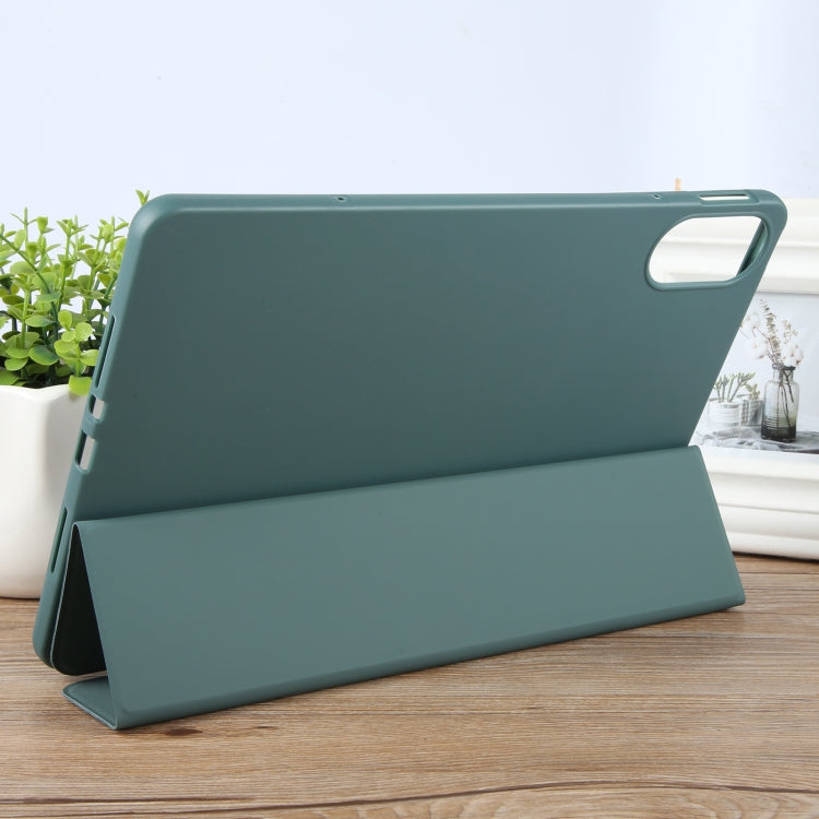For Huawei MatePad SE 11 2024 Tri-fold Silicone Leather Tablet Case(Dark Green) by buy2fix
