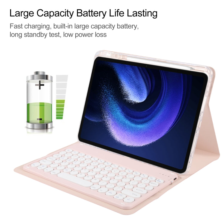 For Xiaomi Pad 6 Round Button Bluetooth Keyboard Rotatable Holder Leather Case(Rose Gold) - Xiaomi Keyboard by buy2fix | Online Shopping UK | buy2fix