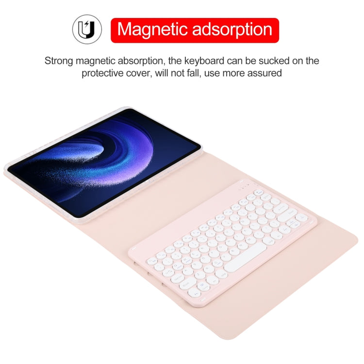 For Xiaomi Pad 6 Round Button Bluetooth Keyboard Rotatable Holder Leather Case(Rose Gold) - Xiaomi Keyboard by buy2fix | Online Shopping UK | buy2fix
