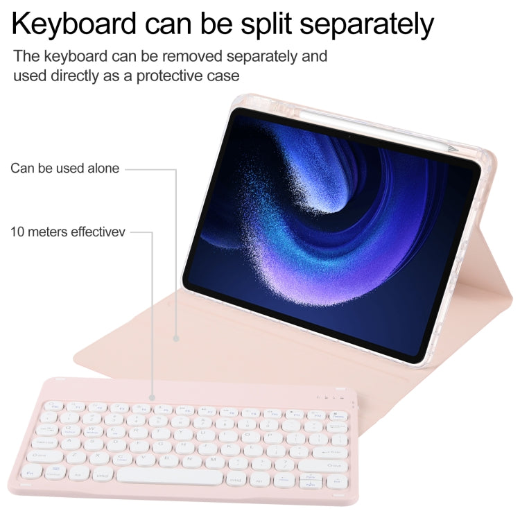 For Xiaomi Pad 6 Round Button Bluetooth Keyboard Rotatable Holder Leather Case(Rose Gold) - Xiaomi Keyboard by buy2fix | Online Shopping UK | buy2fix