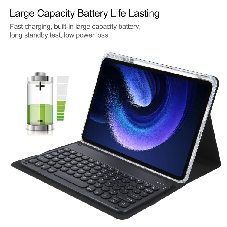 For Xiaomi Pad 6 Round Button Bluetooth Keyboard Rotatable Holder Leather Case(Black) - Xiaomi Keyboard by buy2fix | Online Shopping UK | buy2fix