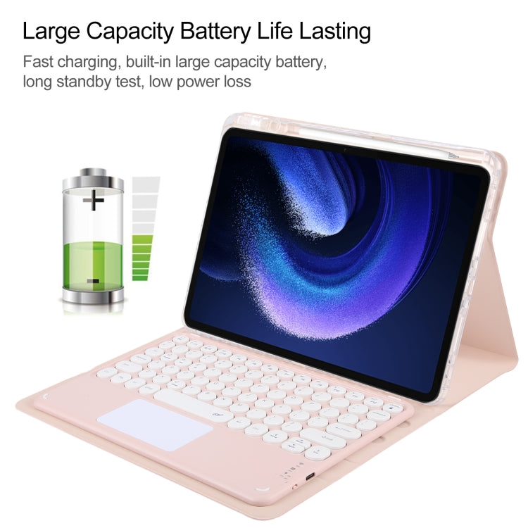 For Xiaomi Pad 6 Round Button Bluetooth Keyboard Rotatable Holder Leather Case with Touchpad(Rose Gold) - Xiaomi Keyboard by buy2fix | Online Shopping UK | buy2fix