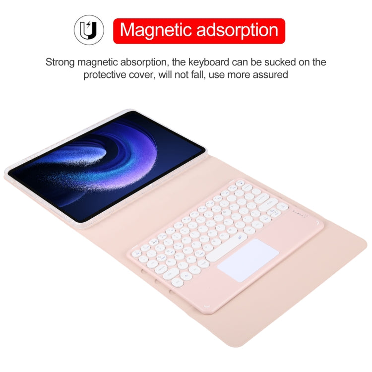 For Xiaomi Pad 6 Round Button Bluetooth Keyboard Rotatable Holder Leather Case with Touchpad(Rose Gold) - Xiaomi Keyboard by buy2fix | Online Shopping UK | buy2fix