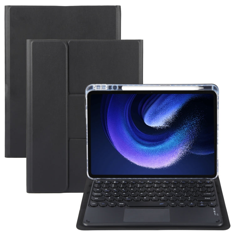 For Xiaomi Pad 6 Round Button Bluetooth Keyboard Rotatable Holder Leather Case with Touchpad(Black) - Xiaomi Keyboard by buy2fix | Online Shopping UK | buy2fix