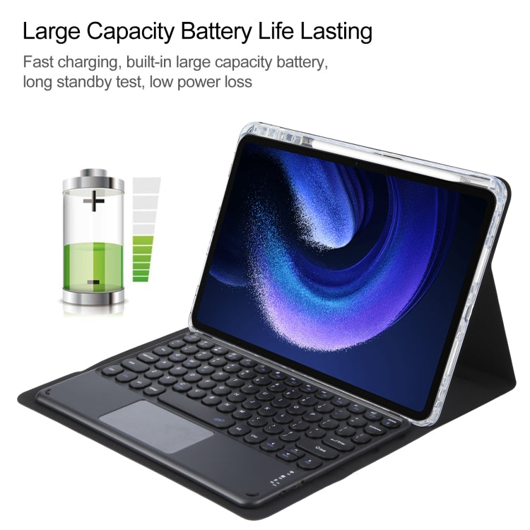 For Xiaomi Pad 6 Round Button Bluetooth Keyboard Rotatable Holder Leather Case with Touchpad(Black) - Xiaomi Keyboard by buy2fix | Online Shopping UK | buy2fix