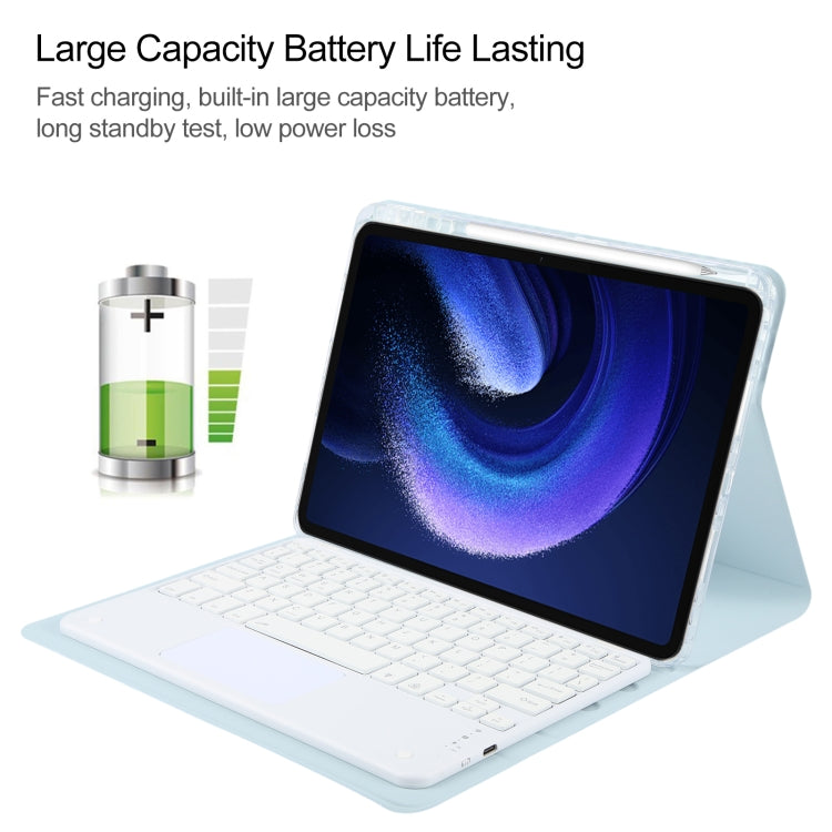 For Xiaomi Pad 6 Square Button Bluetooth Keyboard Rotatable Holder Leather Case with Touchpad(Sky Blue) - Xiaomi Keyboard by buy2fix | Online Shopping UK | buy2fix