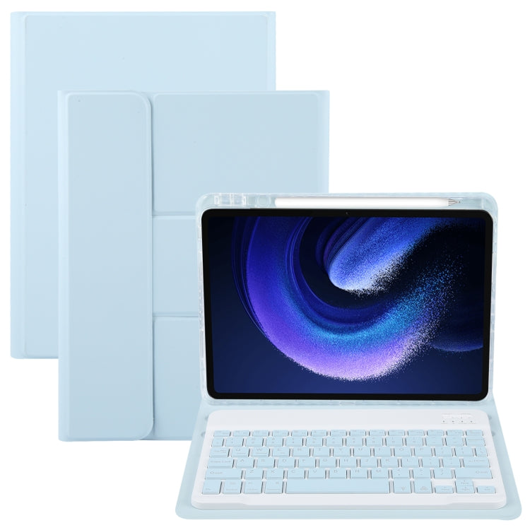 For Xiaomi Pad 6 Square Button Backlight Bluetooth Keyboard Rotatable Holder Leather Case(Sky Blue) - Xiaomi Keyboard by buy2fix | Online Shopping UK | buy2fix