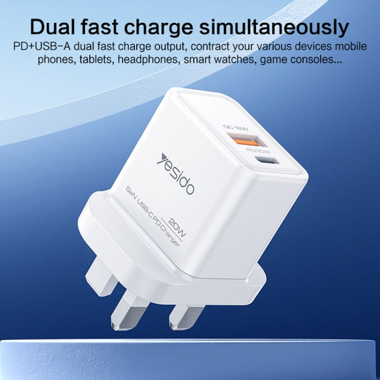 Yesido YC80 PD20W Dual Port Type-C GaN Charger, UK Plug by Yesido