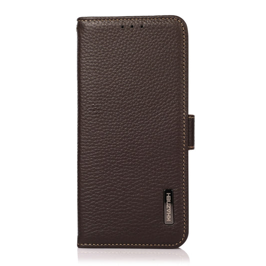 For iPhone 15 Pro KHAZNEH Side-Magnetic Litchi Genuine Leather RFID Phone Case(Brown) - iPhone 15 Pro Cases by buy2fix | Online Shopping UK | buy2fix