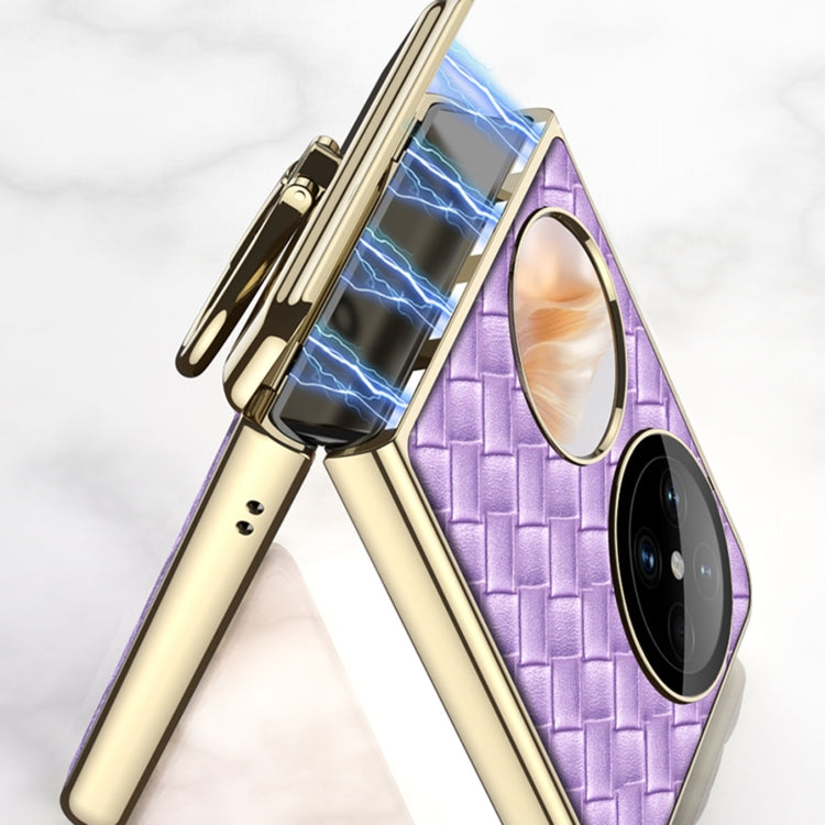 For Huawei Pocket 2 GKK Magnetic Shaft Electroplated Plain Leather Woven Texture Phone Case with Ring(Purple) - Huawei Cases by GKK | Online Shopping UK | buy2fix