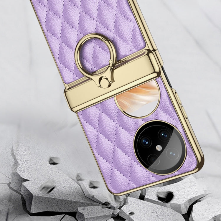 For Huawei Pocket 2 GKK Rhombus Pattern Electroplated Leather Phone Case with Ring(Purple) by GKK