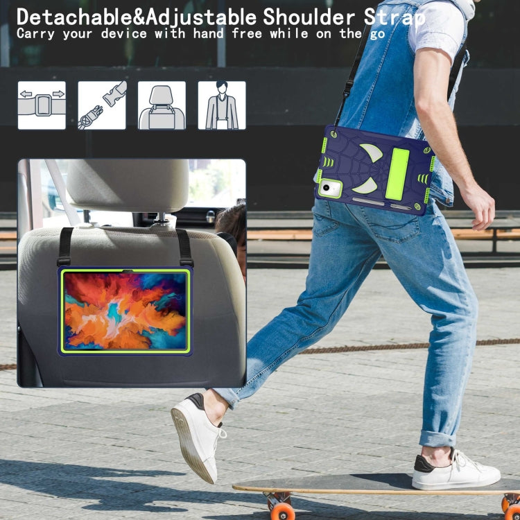 For Lenovo Tab M11/ Xiaoxin Pad 11 2024 Fold-Holder Spider Silicone Hybrid PC Tablet Case(Navy Yellow Green) by buy2fix