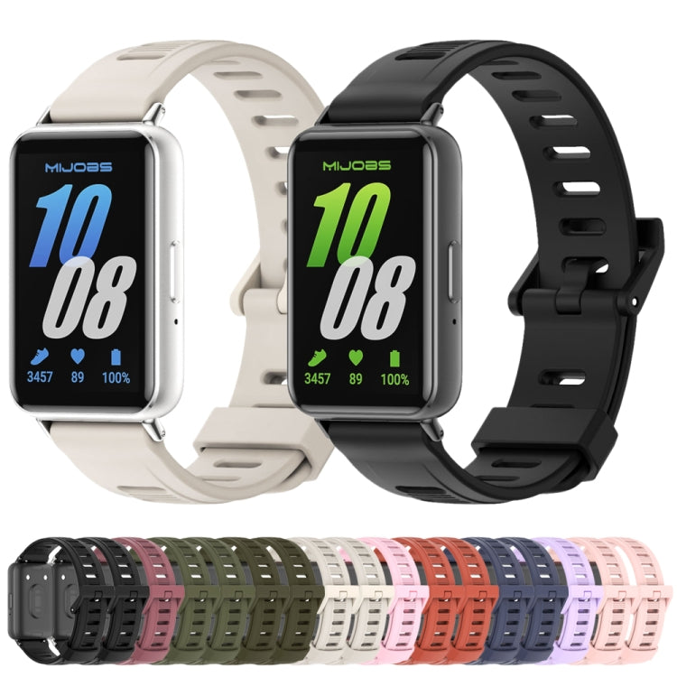 For Samsung Galaxy Fit 3 Mijobs Flat Hole Silicone Watch Band(Pink+Silver) by MIJOBS