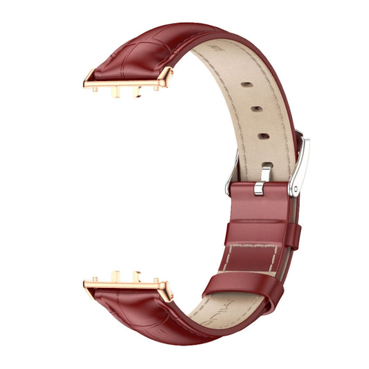 For Samsung Galaxy Fit 3 Mijobs Dual-sided Genuine Leather Watch Band(Bamboo Red Rose Gold) by MIJOBS