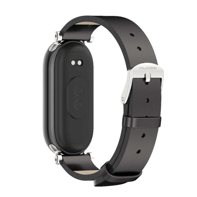 For Xiaomi Smart Band 10 / 9 / 8 Mijobs GT4 First Layer Cowhide Watch Band(Black Silver) - Watch Bands by MIJOBS | Online Shopping UK | buy2fix