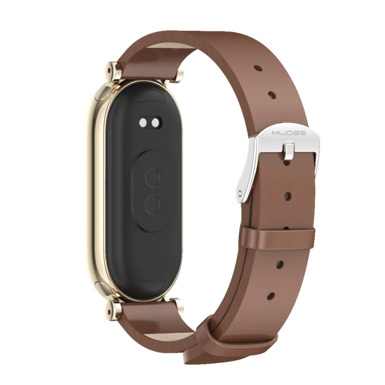 For Xiaomi Smart Band 10 / 9 / 8 Mijobs GT4 First Layer Cowhide Watch Band(Brown Light Gold) - Watch Bands by MIJOBS | Online Shopping UK | buy2fix