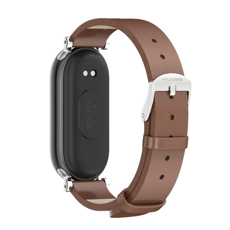 For Xiaomi Smart Band 10 / 9 / 8 Mijobs GT4 First Layer Cowhide Watch Band(Brown Silver) - Watch Bands by MIJOBS | Online Shopping UK | buy2fix