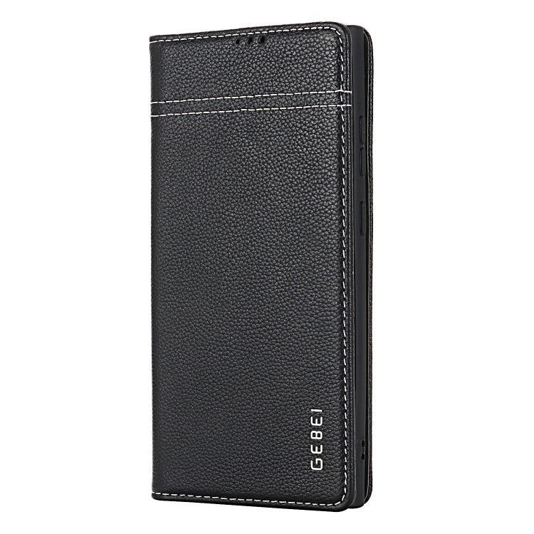 For Samsung Galaxy S24 5G GEBEI Top-grain Horizontal Flip Leather Phone Case(Black) - Galaxy S24 5G Cases by GEBEI | Online Shopping UK | buy2fix