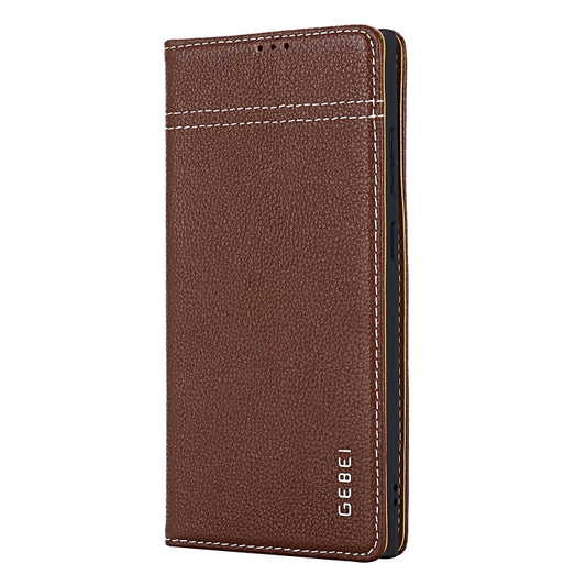 For Samsung Galaxy S24 Ultra 5G GEBEI Top-grain Horizontal Flip Leather Phone Case(Brown) by GEBEI