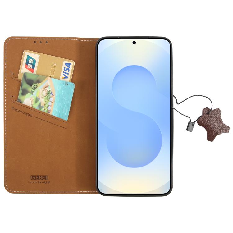 For Samsung Galaxy S25+ 5G GEBEI Top-grain Horizontal Flip Leather Phone Case(Brown) - Galaxy S25+ 5G Cases by GEBEI | Online Shopping UK | buy2fix