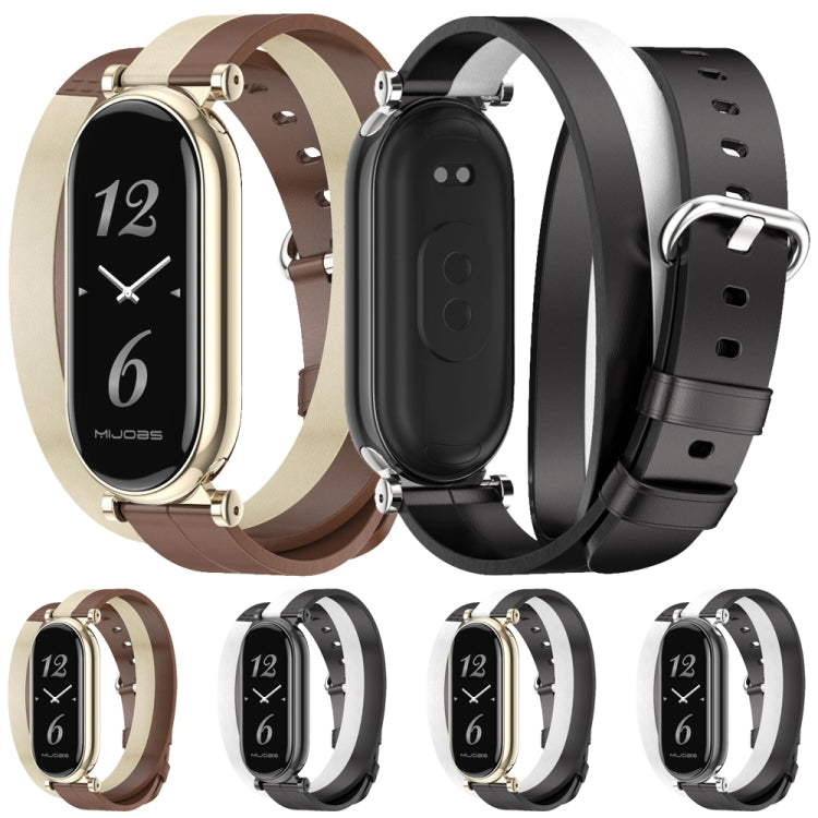 For Xiaomi Smart Band 10 / 9 / 8 Mijobs GT4 Dual-Loop Leather Watch Band(Black+White+Light Gold) by MIJOBS
