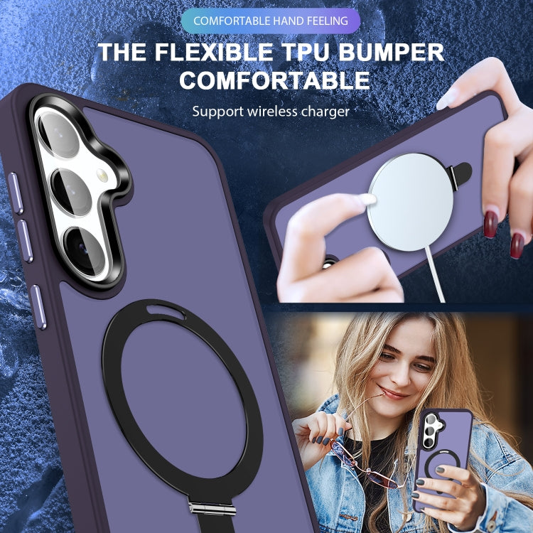 For Samsung Galaxy S23 5G MagSafe Holder Skin-feel PC Hybrid TPU Phone Case(Dark Purple) by buy2fix