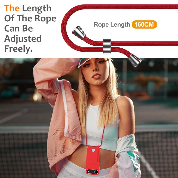 For iPhone Air Integrated Card Bag Solid Color Liquid Silicone Phone Case with Lanyard(Red) - iPhone Air Cases by buy2fix | Online Shopping UK | buy2fix