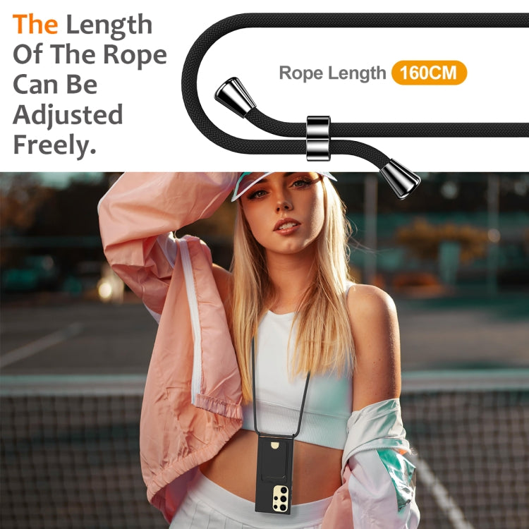 For Samsung Galaxy S23 Ultra 5G Integrated Card Bag Solid Color Liquid Silicone Phone Case with Lanyard(Black) by buy2fix