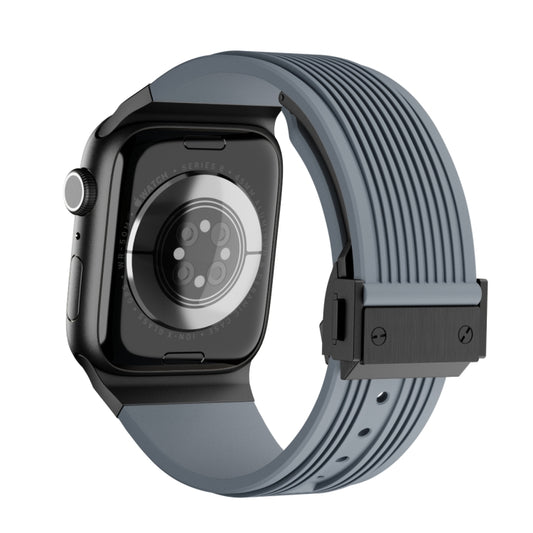 For Apple Watch SE 2023 44mm Vertical Texture Black Buckle Elastic Silicone Watch Band(Grey) by buy2fix