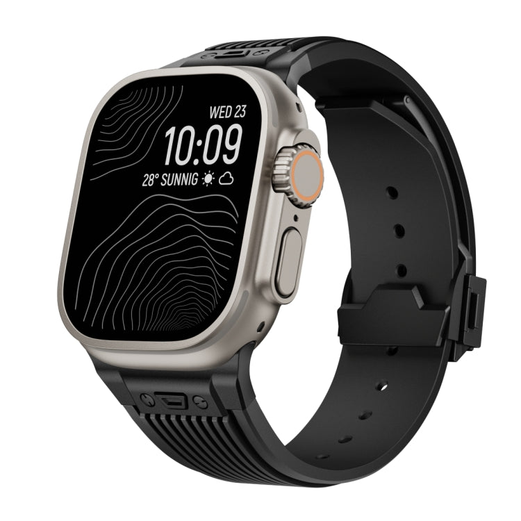 For Apple Watch Ultra 2 49mm Vertical Texture Black Buckle Elastic Silicone Watch Band(Black) - Watch Bands by buy2fix | Online Shopping UK | buy2fix