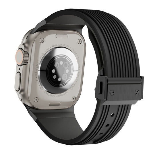 For Apple Watch Ultra 2 49mm Vertical Texture Black Buckle Elastic Silicone Watch Band(Black) - Watch Bands by buy2fix | Online Shopping UK | buy2fix