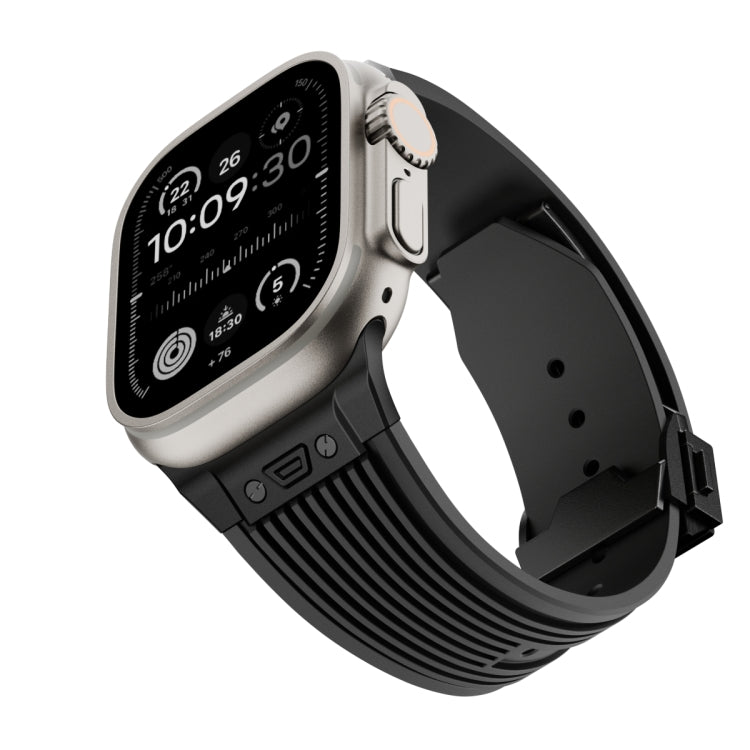 For Apple Watch Ultra 2 49mm Vertical Texture Black Buckle Elastic Silicone Watch Band(Black) - Watch Bands by buy2fix | Online Shopping UK | buy2fix