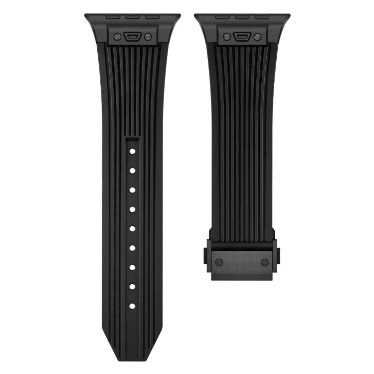 For Apple Watch Ultra 2 49mm Vertical Texture Black Buckle Elastic Silicone Watch Band(Black) - Watch Bands by buy2fix | Online Shopping UK | buy2fix