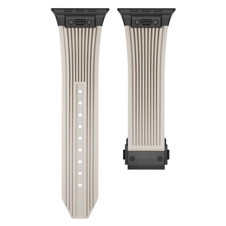 For Apple Watch Series 9 45mm Vertical Texture Black Buckle Elastic Silicone Watch Band(Starlight) - Watch Bands by buy2fix | Online Shopping UK | buy2fix