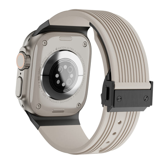 For Apple Watch Ultra 49mm Vertical Texture Black Buckle Elastic Silicone Watch Band(Starlight) by buy2fix