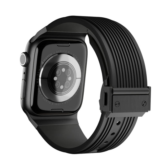 For Apple Watch Series 6 44mm Vertical Texture Black Buckle Elastic Silicone Watch Band(Black) by buy2fix