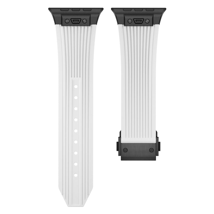 For Apple Watch 42mm Vertical Texture Black Buckle Elastic Silicone Watch Band(White) - Watch Bands by buy2fix | Online Shopping UK | buy2fix