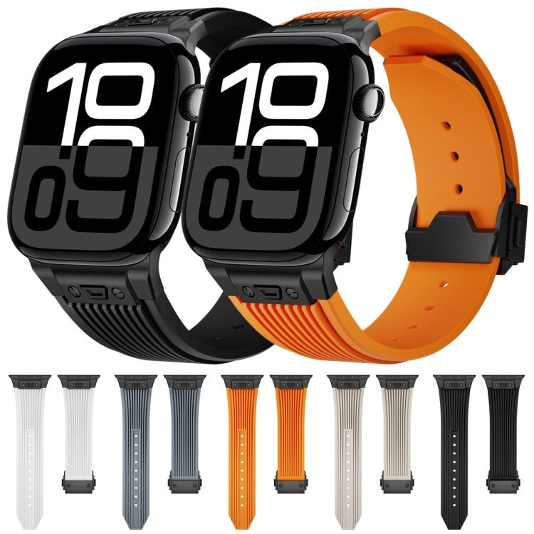 For Apple Watch Ultra 2 49mm Vertical Texture Black Buckle Elastic Silicone Watch Band(Black) - Watch Bands by buy2fix | Online Shopping UK | buy2fix