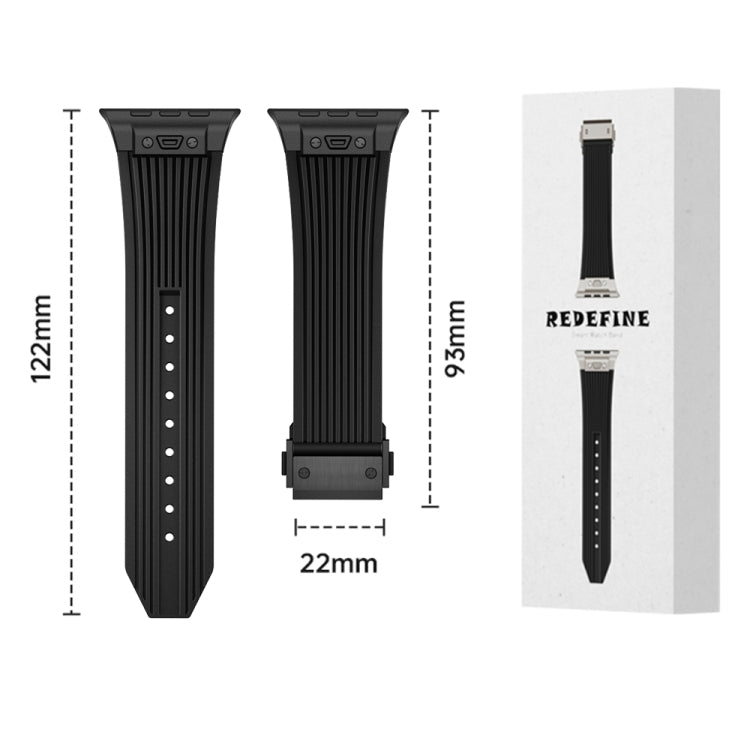 For Apple Watch Series 5 44mm Vertical Texture Black Buckle Elastic Silicone Watch Band(Black) by buy2fix