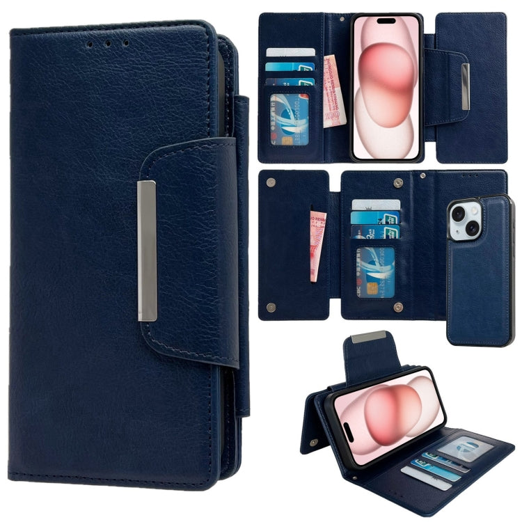 For iPhone 15 Multifunctional 7-Cards Wallet Leather Phone Case(Royal Blue) - iPhone 15 Cases by buy2fix | Online Shopping UK | buy2fix
