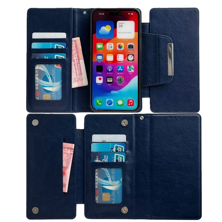 For iPhone 15 Multifunctional 7-Cards Wallet Leather Phone Case(Royal Blue) - iPhone 15 Cases by buy2fix | Online Shopping UK | buy2fix