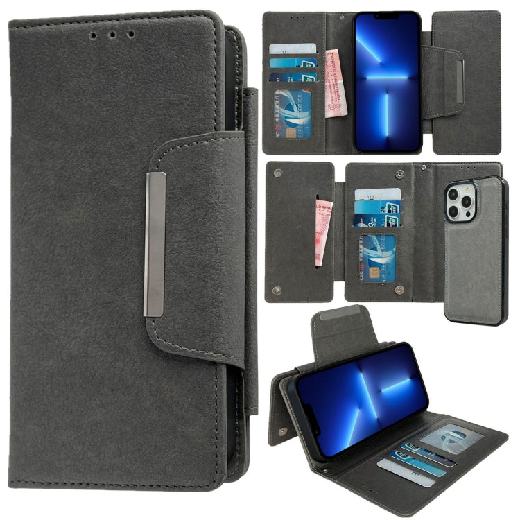 For iPhone 13 Pro Multifunctional 7-Cards Wallet Leather Phone Case(Grey) - iPhone 13 Pro Cases by buy2fix | Online Shopping UK | buy2fix