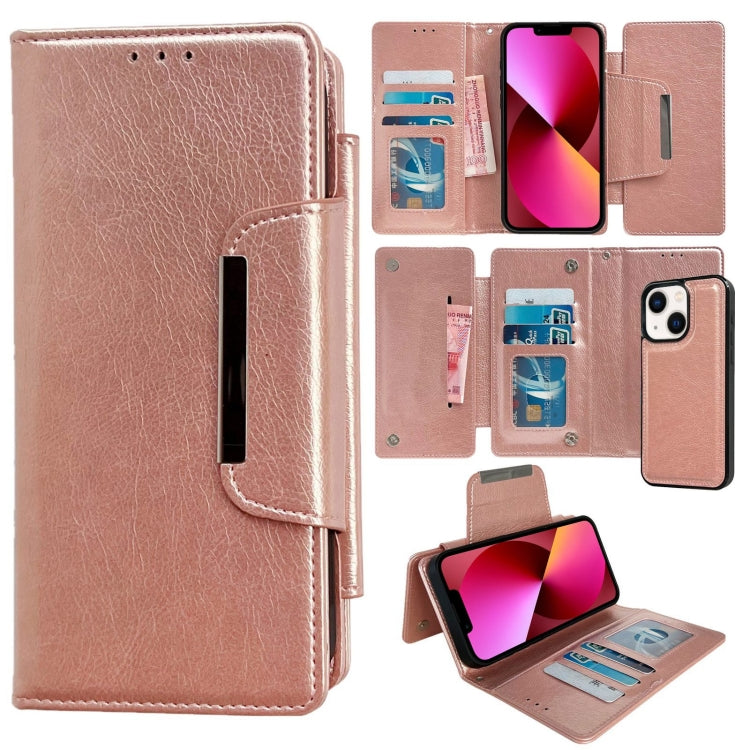 For iPhone 13 Multifunctional 7-Cards Wallet Leather Phone Case(Rose Gold) - iPhone 13 Cases by buy2fix | Online Shopping UK | buy2fix